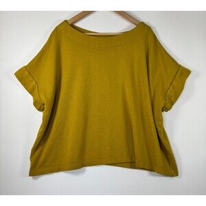 Bryn Walker Top Large Mustard Bamboo Organic Cotton Sweatshirt Blouse USA Made